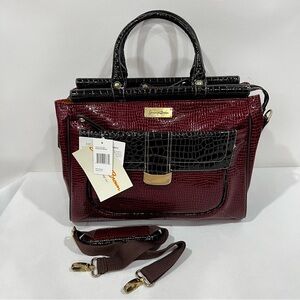 Samantha Brown Burgundy Brown Glazed Croc Embossed Travel Tote Bag Carry-On